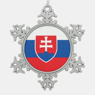 Schneeflocke mit slowakischer Flagge Schneeflocken Zinn-Ornament