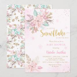 Schneeflocke Pink und Gold Glitzer Winterkindusche Einladung