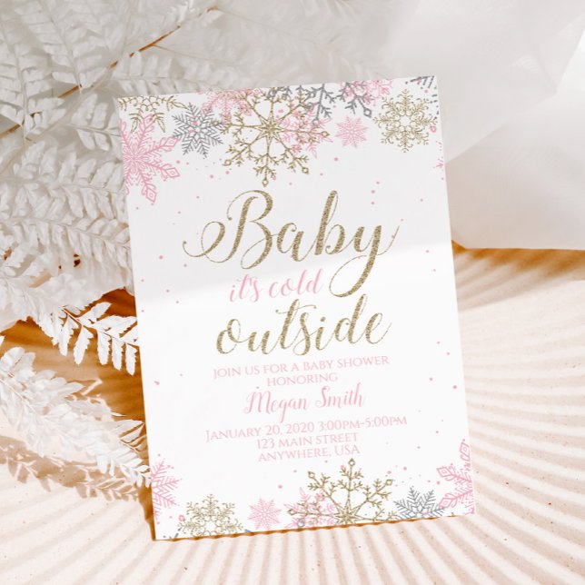 Schneeflocke Pink und Gold Glitzer Winterkindusche Einladung (Von Creator hochgeladen)