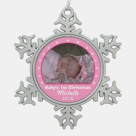 Schneeflocke-rosa Foto-Verzierung Schneeflocken Zinn-Ornament