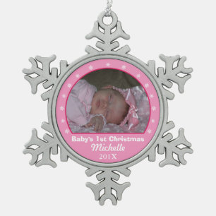 Schneeflocke-rosa Foto-Verzierung Schneeflocken Zinn-Ornament