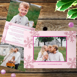 Schneeflocke Rosa Glam Elegante 5 Bilder Collage Dreifach Gefaltete Urlaubskarte