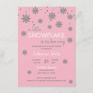 Schneeflocke-rosa silbernes Grau BABYPARTY   Einladung