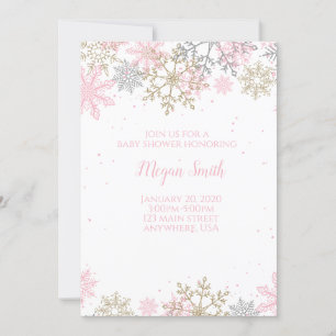 Schneeflocke Rosa und Gold Glitter Winter Babypart Einladung