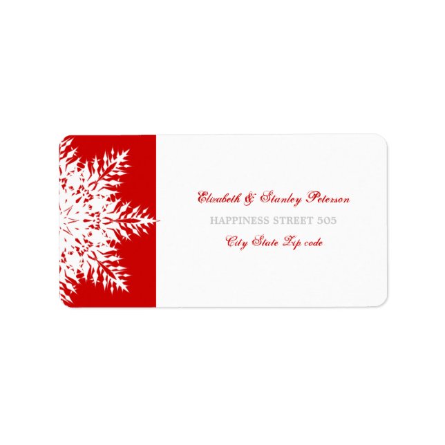 Schneeflocke, rot-weiß Winterhochzeitlabel Adressaufkleber (Vorne)