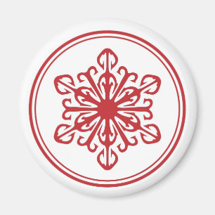 Schneeflocke-runder Magnet - Rot