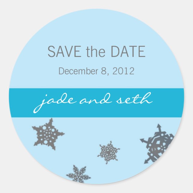 Schneeflocke Save the Date Runder Aufkleber (Vorderseite)