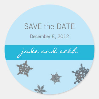 Schneeflocke Save the Date Runder Aufkleber