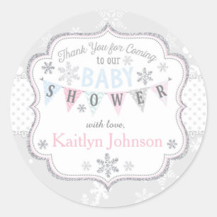 Schneeflocke Silver Glitzer Winter Danke Label Runder Aufkleber