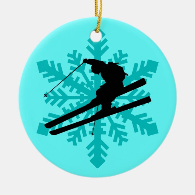 Schneeflocke-Skifahrer Keramikornament (Vorne)