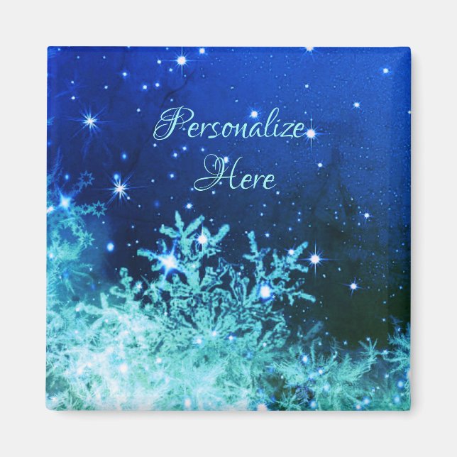 Schneeflocke strahlt blauer aquamariner Winter Magnet (Vorne)