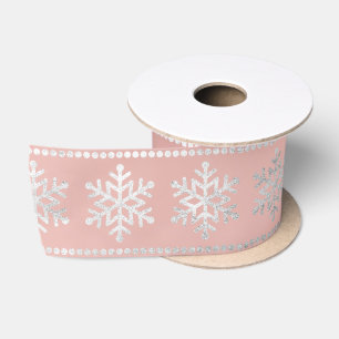Schneeflocke-Streifen-Silber-Rosa-Rosen-Gold Satinband