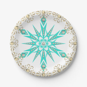 Schneeflocke türkisfarbener Diamant Mitte des Jahr Pappteller
