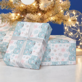 Schneeflocke und Schneemann Niedliche Weihnachten Geschenkpapier
