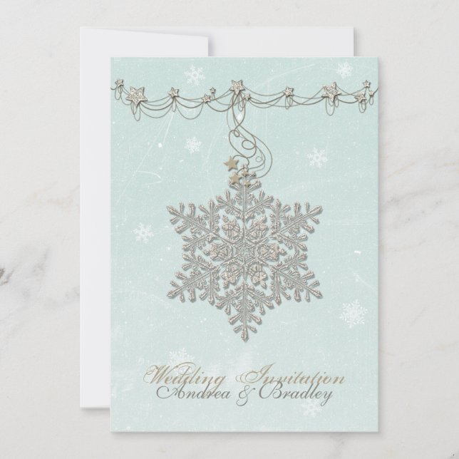 Schneeflocke und Sterne Winterhochzeit Einladung (Vorderseite)