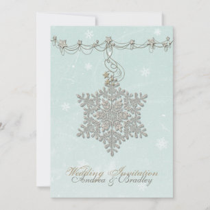 Schneeflocke und Sterne Winterhochzeit Einladung