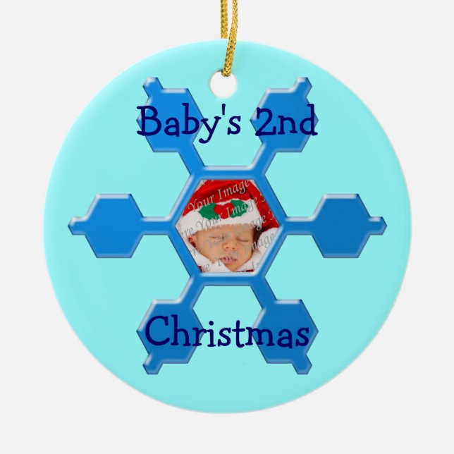Schneeflocke-Verzierung des Babys blaue 2. Keramikornament (Vorne)