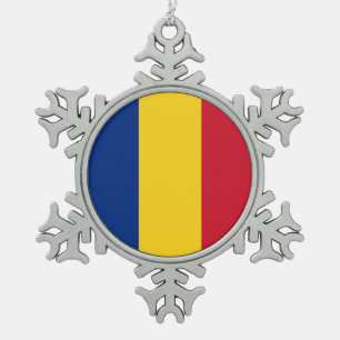 Schneeflocke-Verzierung mit Rumänien-Flagge Schneeflocken Zinn-Ornament