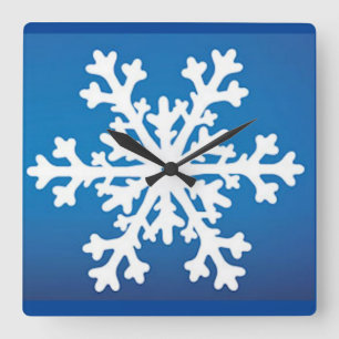 Schneeflocke-Wanduhr-    Blau Quadratische Wanduhr