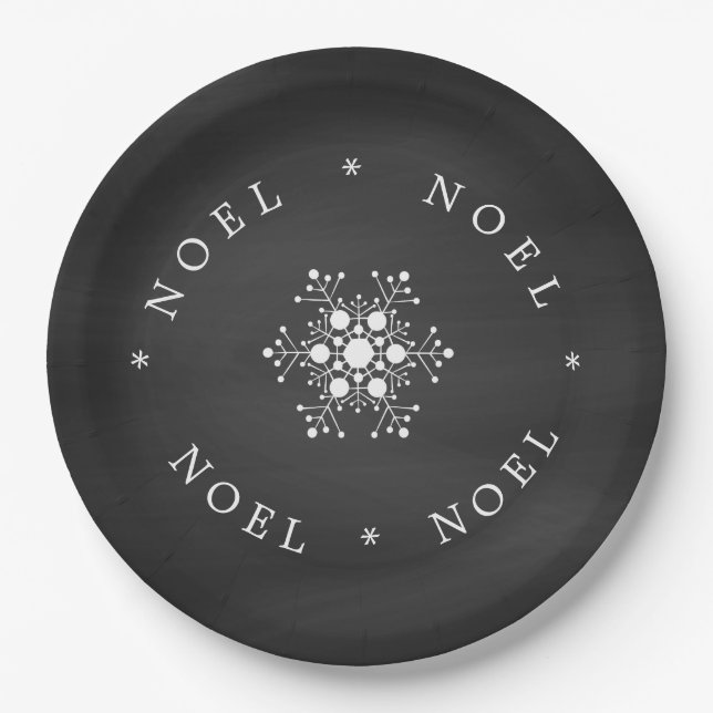 Schneeflocke-Weihnachten auf schwarzem Tafel-Blick Pappteller (Vorderseite)