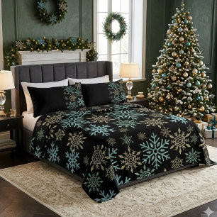Schneeflocke Weihnachten Grün Gold Fleecedecke