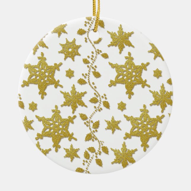 Schneeflocke-Weihnachtselegante Stechpalme Keramikornament (Vorne)
