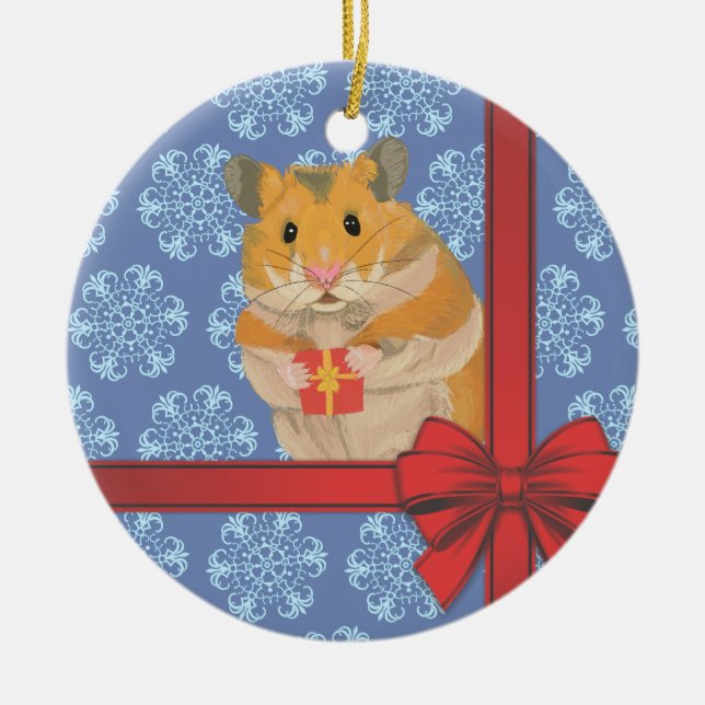 Schneeflocke-Weihnachtshamster Keramikornament (Vorne)