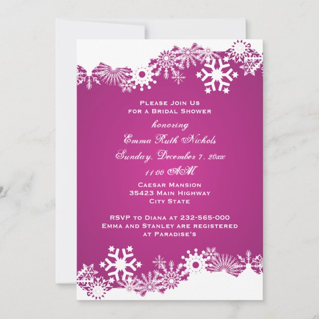 Schneeflocke Winterhochzeit Brautparty Einladung (Vorderseite)
