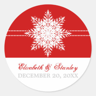 Schneeflocke Winterhochzeit Save the Date Runder Aufkleber