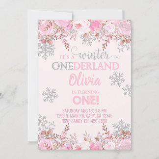 Schneeflocke Wintermädchen 1. Geburtstag einladen. Einladung