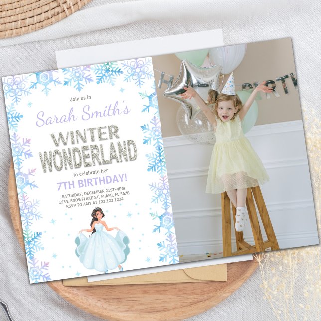 Schneeflocke Winterwonderland Einladung mit Foto (Snow flake Winter Wonderland Invitation with photo)