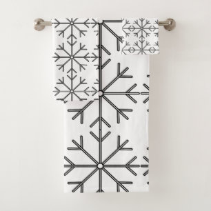 Schneeflockemuster - Schwarzweiss. Badhandtuch Set