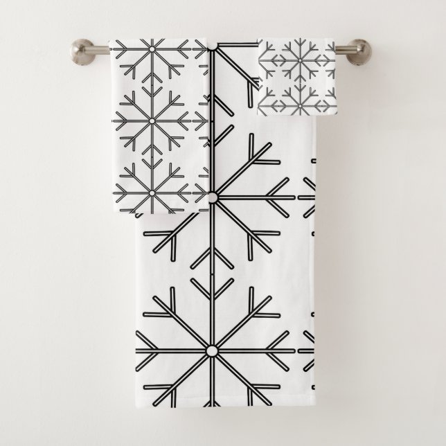 Schneeflockemuster - Schwarzweiss. Badhandtuch Set (Insitu)