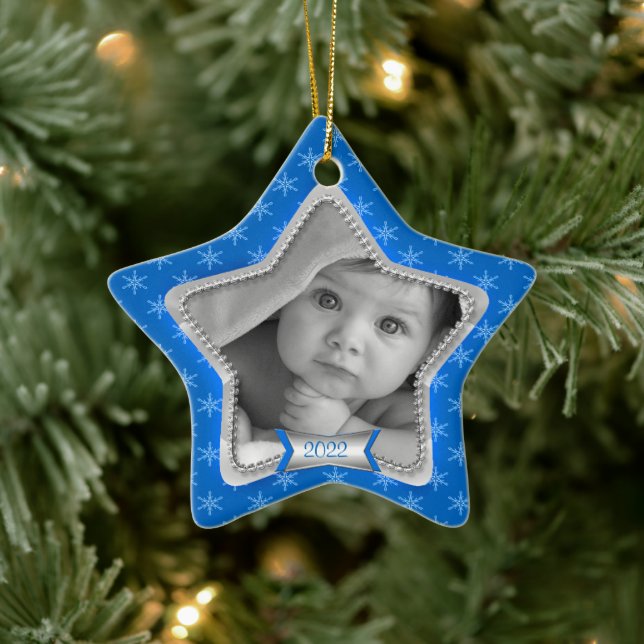 Schneeflocken 2023 Kinderweihnacht Keramik Ornament (Baum)