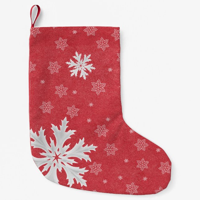 Schneeflocken am Heiligabend Postkarte Kleiner Weihnachtsstrumpf (Vorderseite)