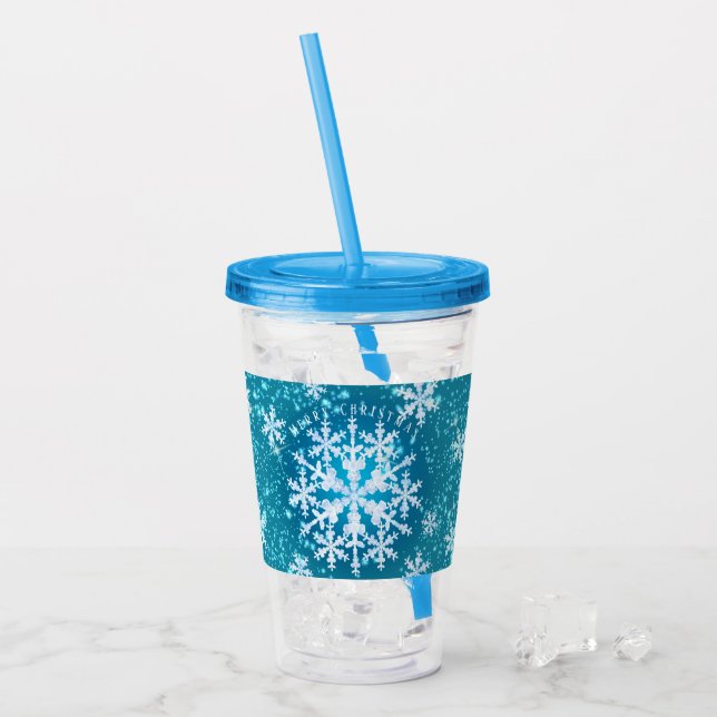 Schneeflocken Aqua White Acrylic Tumbler Acryltrinkbecher (Vorderseite Ice)