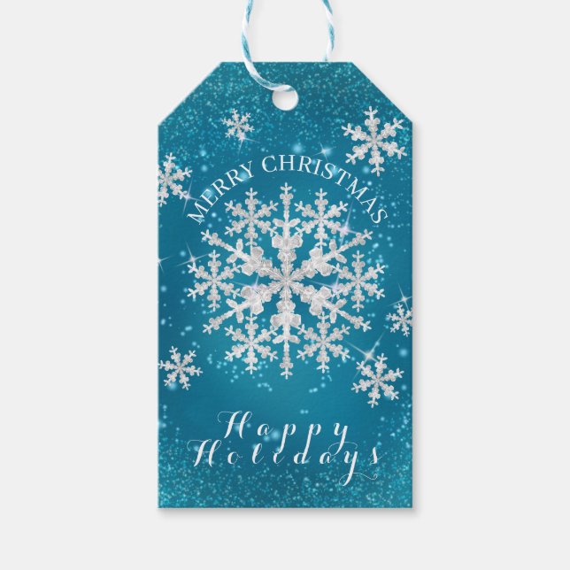 Schneeflocken Aqua White Geschenkanhänger (Vorderseite)