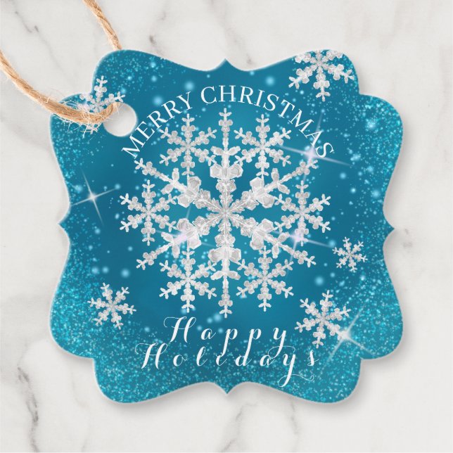 Schneeflocken Aqua White Geschenkanhänger (Vorderseite)