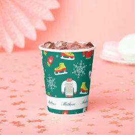Schneeflocken Aquamarin Monogram Muster Weihnachte Pappbecher