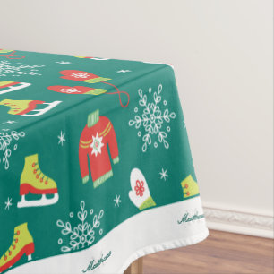 Schneeflocken Aquamarin Monogram Muster Weihnachte Tischdecke