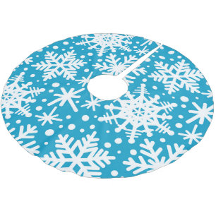 Schneeflocken auf Aqua Blue Polyester Weihnachtsbaumdecke
