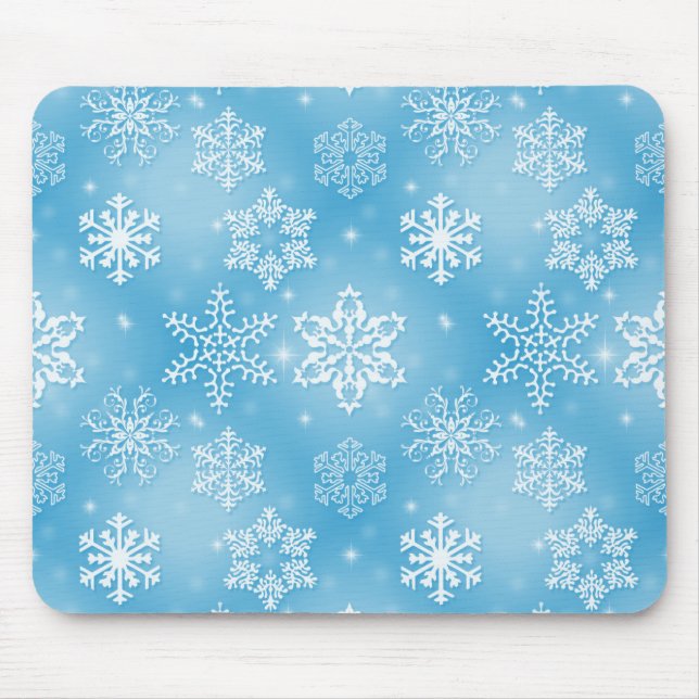 Schneeflocken auf Aqua Mousepad (Vorne)
