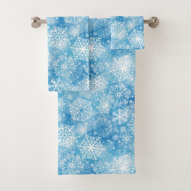 Schneeflocken auf blau badhandtuch set (Insitu)