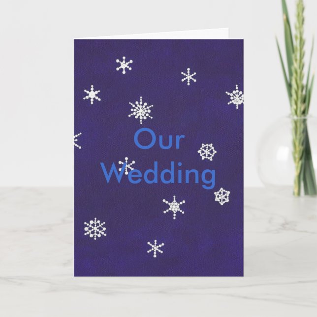 Schneeflocken auf blau, Unsere Hochzeit, Einladung (Vorderseite)