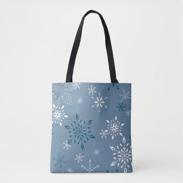 Schneeflocken auf blauem Hintergrund Tasche (Vorderseite)
