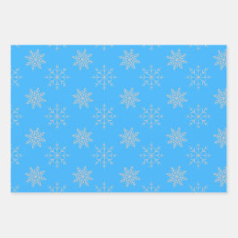 Schneeflocken auf blauem, Lila und rosafarbenem Se Geschenkpapier Set