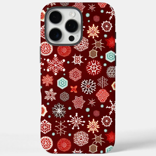 Schneeflocken auf Burgund iPhone 16 Pro Max Hülle (Rückseite)