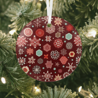 Schneeflocken auf Burgund Ornament Aus Glas