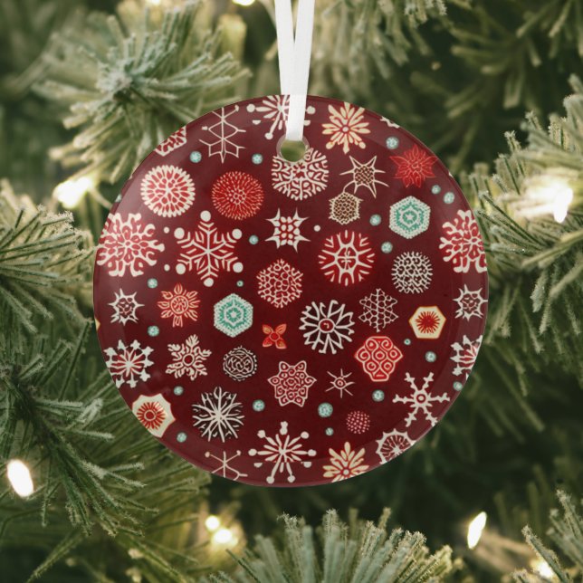 Schneeflocken auf Burgund Ornament Aus Glas (InSitu)