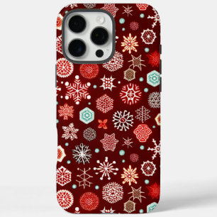 Schneeflocken auf Burgunderrot iPhone 16 Pro Max Hülle